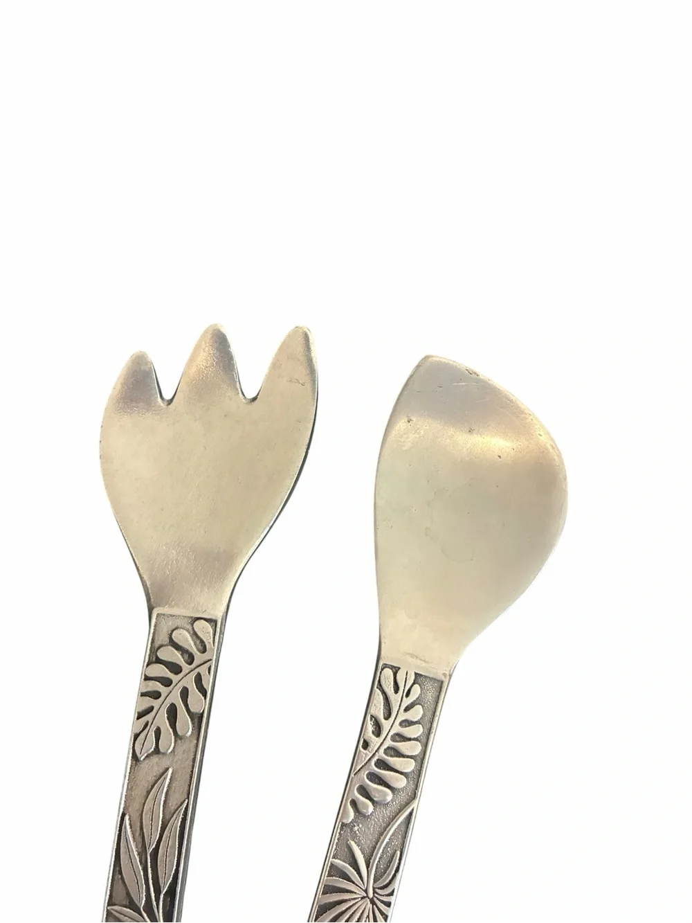 Wilton Armetale Tropical Leaf Salad Server Set Fork Spoon Pewter Finish USA